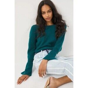 Dark Turquoise Anthropologie Ribbed Crew Neck Bell Sleeve Sweater (NWT)